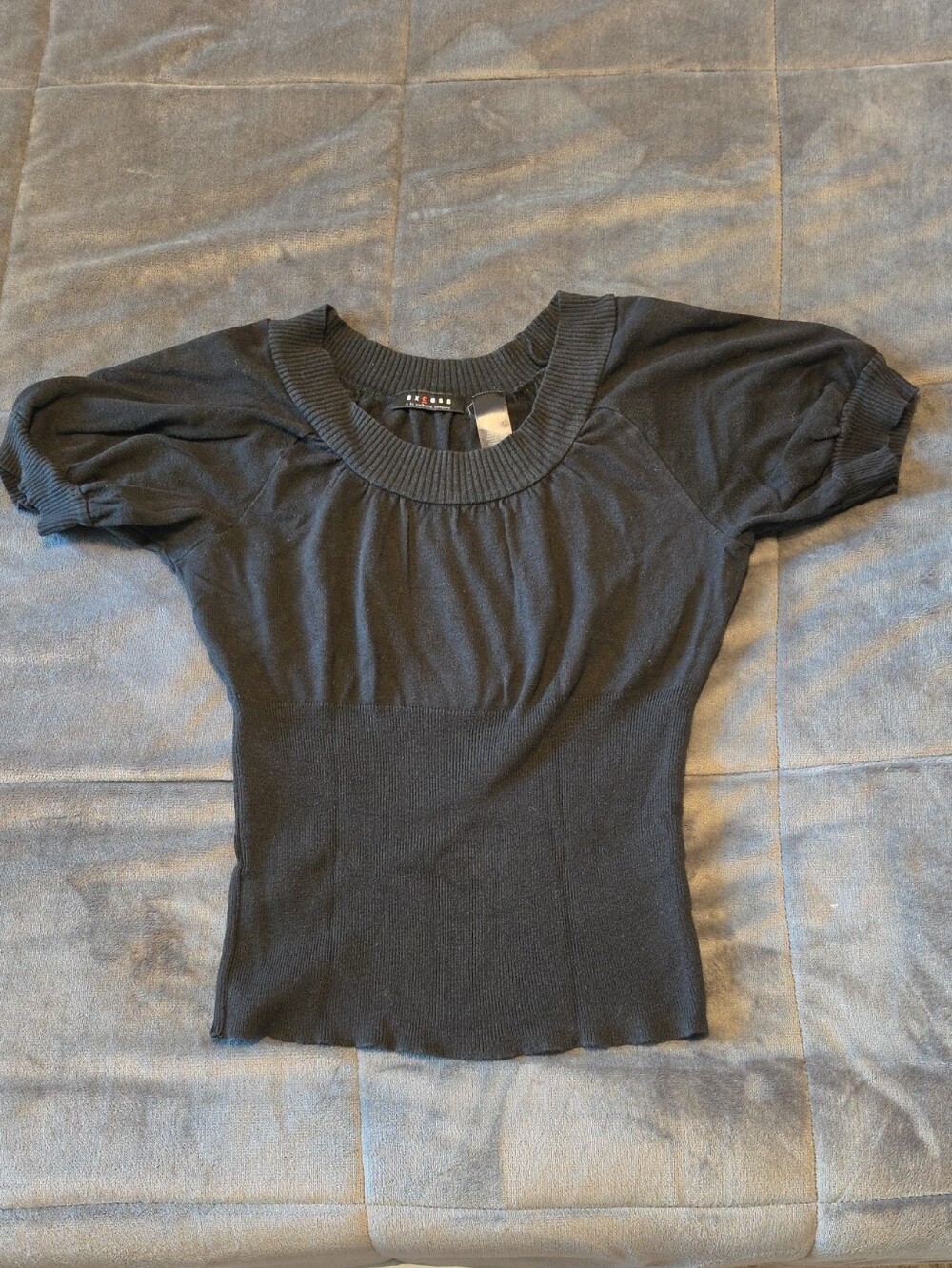 Black Puff Sleeve Knit Top